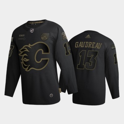 Calgary Calgary Flames #13 Johnny Gaudreau Men's Adidas 2020 Veterans Day Authentic NHL Jersey - Black Men's